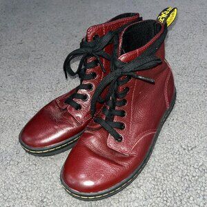 DR. MARTENS LEYTON AIR WAIR LACE UP MAROON LEATHER COMBAT BOOTS EUC WOMEN'S 5